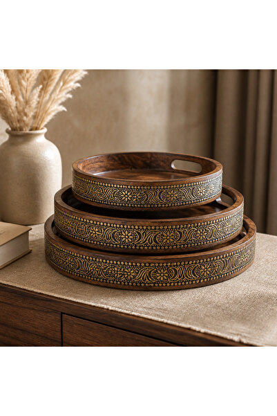 Lorena Home Decor Üçlü Ahşap Tepsi