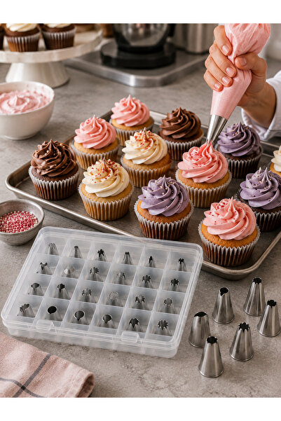 YDGR 24’lü Paslanmaz Çelik Pasta Krema Duy Seti – Kek, Cupcake ve Pasta Süsleme Uçları