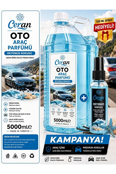 CERAN KOLONYA OTO ARAÇ PARFÜMÜ 5 LİTRE OKYONUS KOKUSU 150 ML KOKU HEDİYELİ