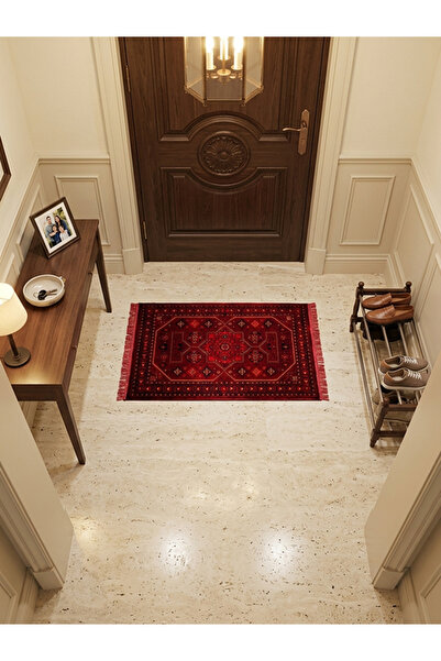jeel alshabab Classic Geometric Patterned Entrance Doormat - Royal Red - Turk...