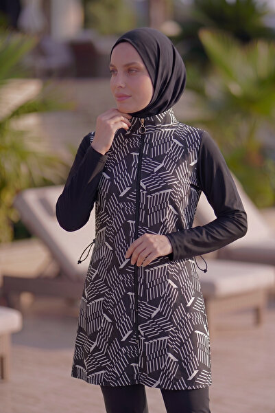 LEOMA Fully Covered 3-Piece Patterned Hijab Swimsuit with Adjustable Waist an...