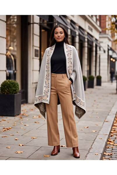 Trend Kapında Cashmere Textured Shoulder Shawl, Knitwear Shawl, Cape Shawl, P...