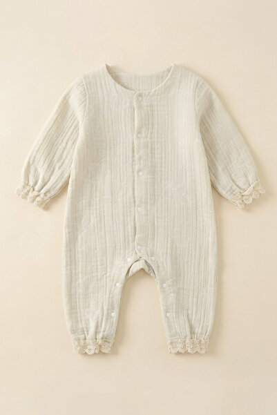 lilico Baby 100% Cotton Muslin Lace Ruffle Detailed Snap Fastener Long Sleeve...