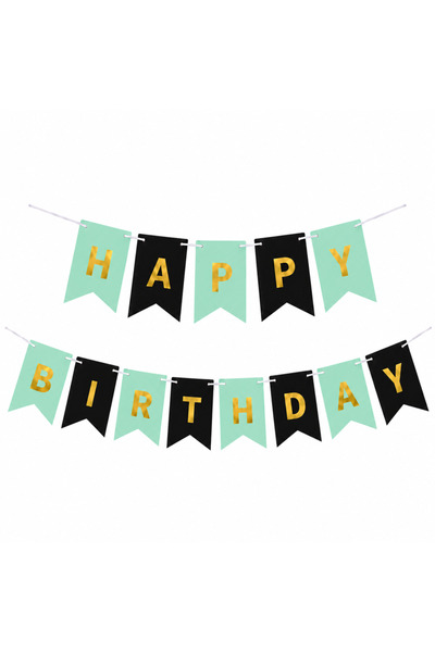 Ropet Banner Happy Birthday Ghirlanda Decor Aniversare, Negru - Verde Menta, ...