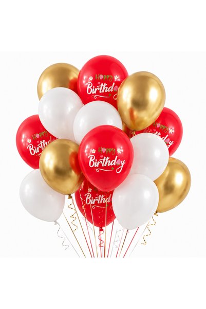 Ropet Set 25 Baloane Latex Rosu, Alb si Auriu, Happy Birthday, 30 cm,