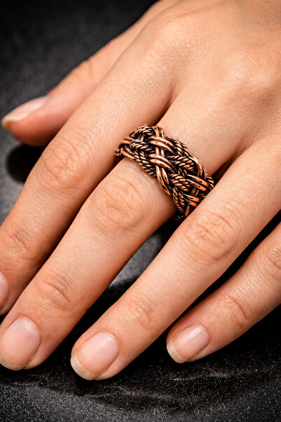 OSMANLI GÜMÜŞ Women's Copper Ring Braided Ring Handcrafted Ethnic Design Copp...