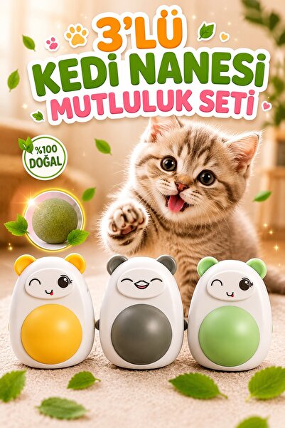 PHENORA Set of 3 Catnip Licking Balls - Rotating Cat Toy - Catnip