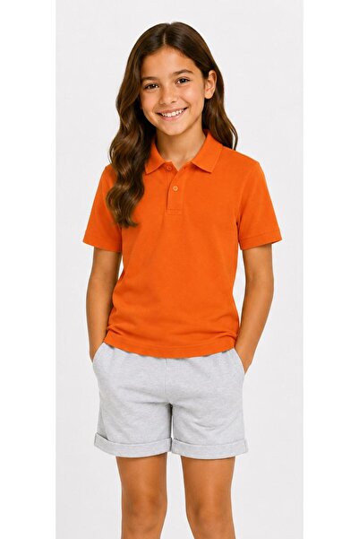 Kuraff Giyim Unisex Cotton Plain Woven Short Sleeve Polo Collar School T-Shirt