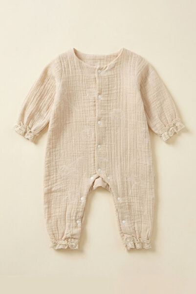 lilico Baby 100% Cotton Muslin Lace Ruffle Detailed Snap Fastener Long Sleeve...