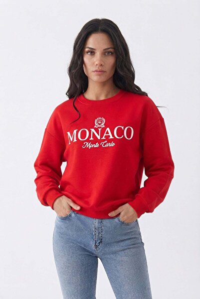 Fulla Moda 3 Yarn Monaco Printed Oversize Sweatshirt
