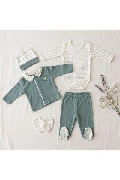 Minelora Baby Boy Horse Embroidered 5-Piece Hospital Discharge Badi Set