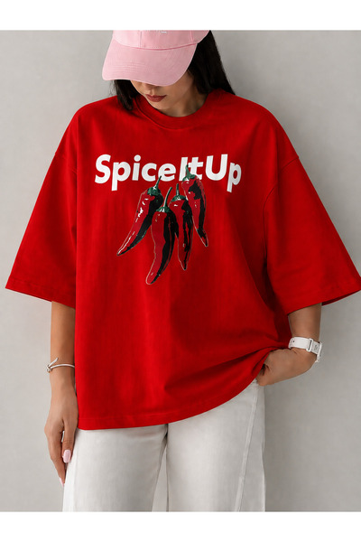 kealvi Tricou oversize cu imprimeu Spice It Up pentru femei