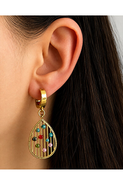 cityvision Gold Color Steel Earrings with Colorful Stone Detail (1 Pair)