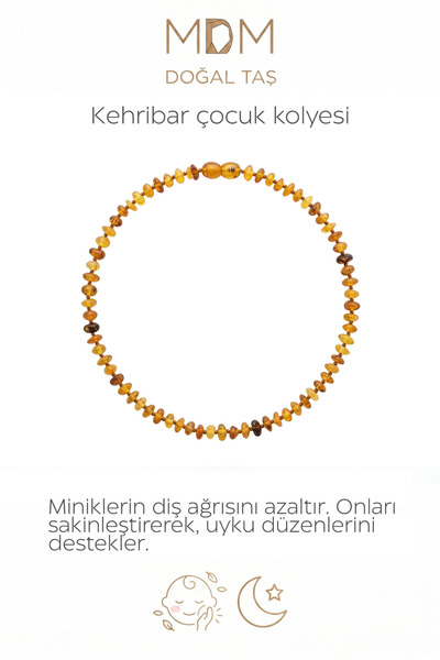 MDM Doğaltaş İpli Kehribar Kolye Çocuk Düğümlü Model