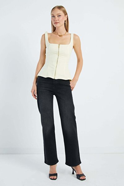 Fulla Moda High Waist Zippered Palazzo Jeans