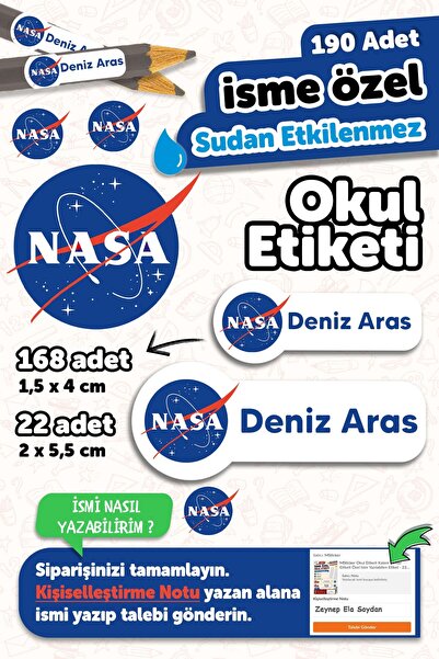 MSticker 190 Adet Kişiye Özel Okul Etiketi İsimli Kalem Defter Suluk Etiket Dayanıklı Etiket Renkli Manifest