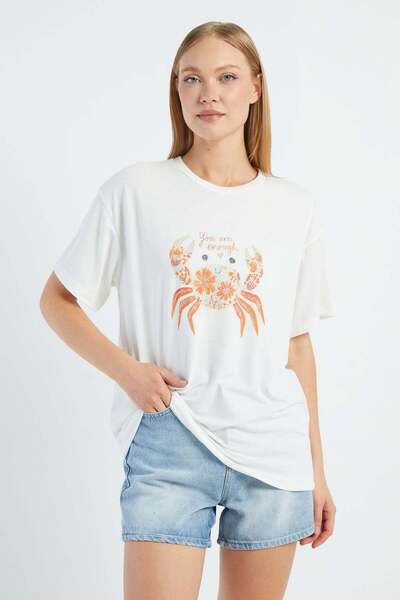 Fulla Moda Stoned Crab Printed Casual T-Shirt