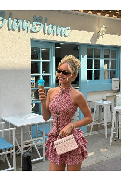 cuteliay butik Jessica Kumaş Fermuarlı Volanlı Mini Katkat Elbise
