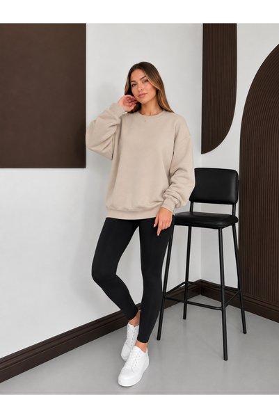 ESADE Women's Crew Neck Comfortable Wool Blend 2Nd Product 1 Tl Beige Sweatshirt
