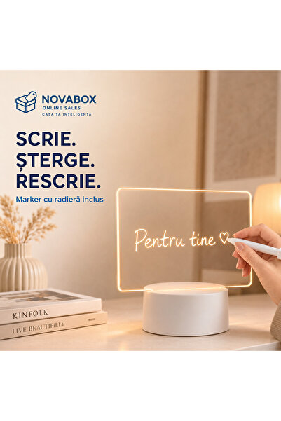 NovaBox LED lamp with customizable message, round acrylic plate, warm light, ...