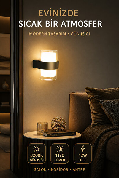 ASTEC Dairesel 12W LED Duvar Aplik 3200K Gün Işığı Siyah İç Dış Mekan Balkon Bahçe 220 Volt Elektrikli