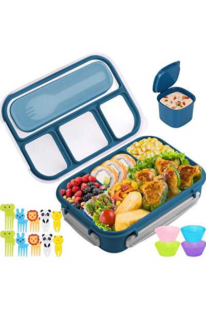 Yumuk Kids Lunch Box for Kids and Adults, 1300ml, 4 Compartments with Chopsti...