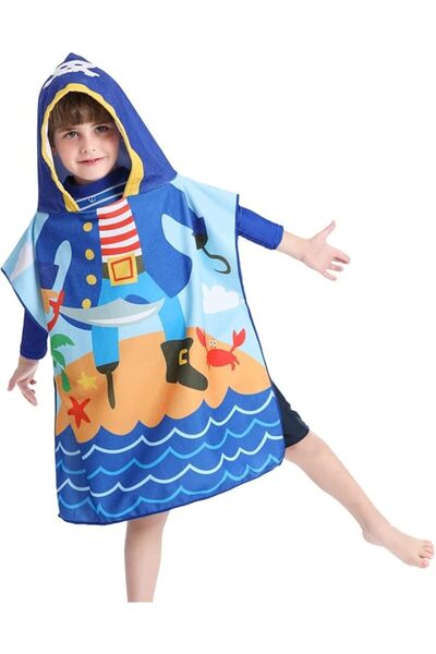 GENERAL Bath Towel with Hood and Poncho Bathrobe Style for Children Aged 1-6,...