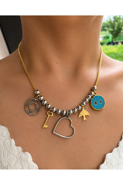 cityvision Gold Color Steel Necklace with Mixed Charms