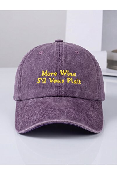 ŞapkaMania More Wine S'Il Vous Plais - Written Purple Washable Vintage Baseba...