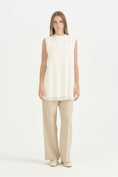 Nihan Chiffon Front Sleeveless Combed Cotton Undergarment - Ecru