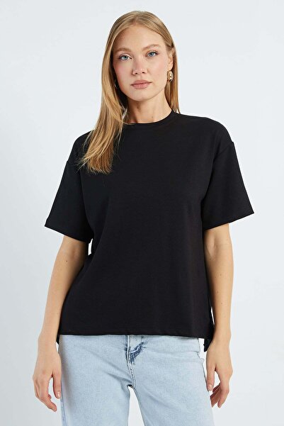 Fulla Moda Ruffled Back Crew Neck Modal T-Shirt
