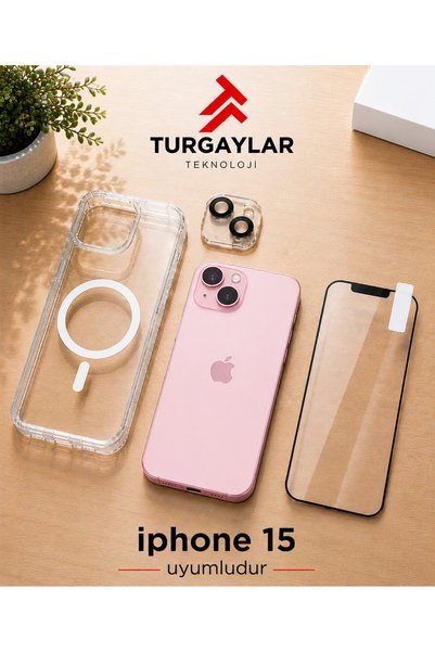 Turgaylar Teknoloji مجموعة حماية ثلاثية متوافقة مع iPhone 15 - غطاء MagSafe ش...