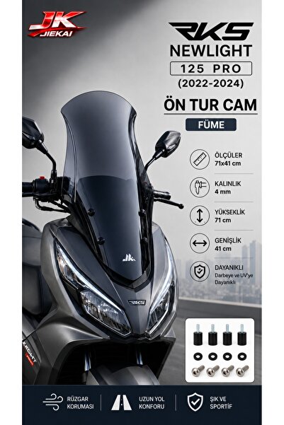 JİEKAİ RKS Newlight 125 Pro 2022-2024 Uyumlu Füme Uzun Ön Tur Camı 71 cm 4 mm