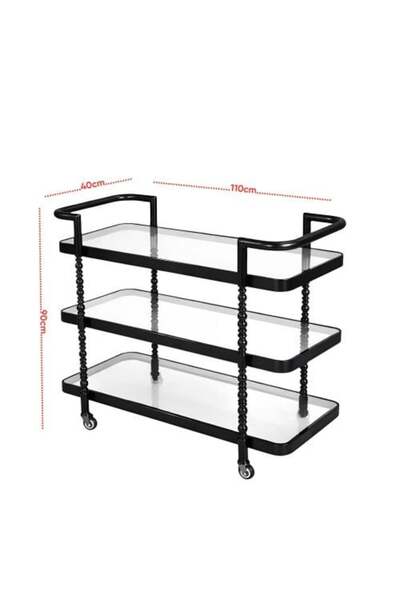 TELAL AL SHIFA Three-tier service cart in black with clear glass