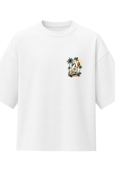 Ebiidesign Duck Off Oversize T-Shirt – Skateboarder Duck Printed Streetwear