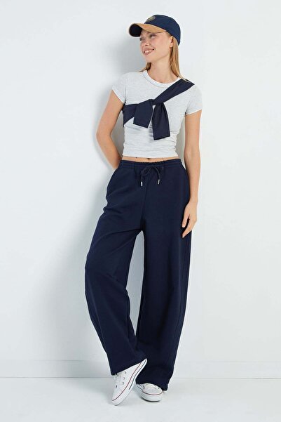Fulla Moda Pantaloni de trening largi cu talie legată la talie