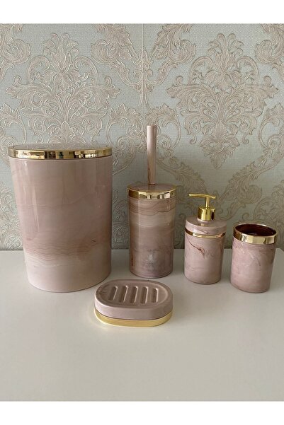 3NUR Marble Pattern Bathroom Set / Toilet Brush Holder, Liquid and Solid Soap...