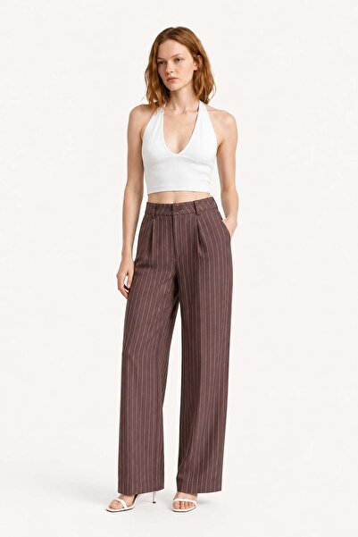 HAKKE High Waist Slim Striped Classic Fabric Pants