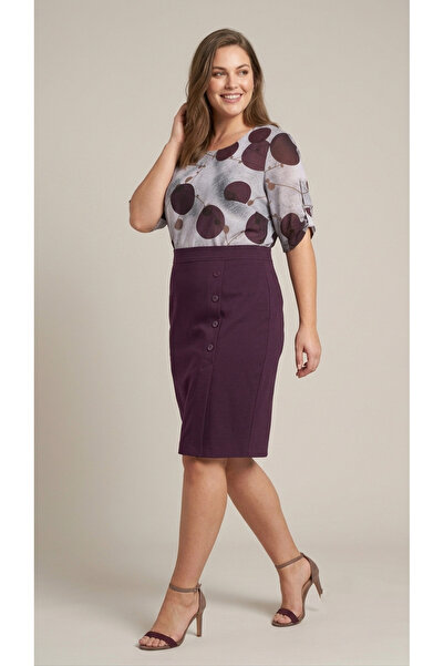 MAXLEVEL MODA Plus Size Women's Purple Two-Piece Look Buttoned Patterned Dress