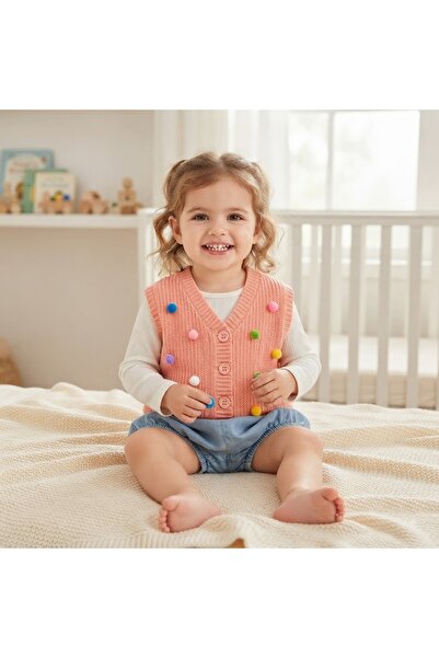 Erca Home Tekstil Ürünleri 100% Cotton Selani̇k Patterned Cotton Ponpoon Knit...