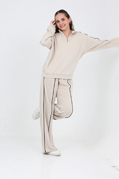 MODANINO Girl's Half Zipper+Double Face Fabric Top and Bottom Set 6-15 Years ...