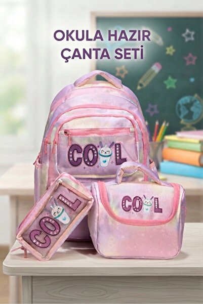 Ergonomik Cool Yazılı Renkli Okul Sırt Çantası, Beslenme Çantası Ve Kalemlik Üçlü Set