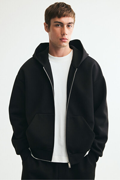 H&M Kapüşonlu ve Fermuarlı İnterlok Üst Oversized Fit