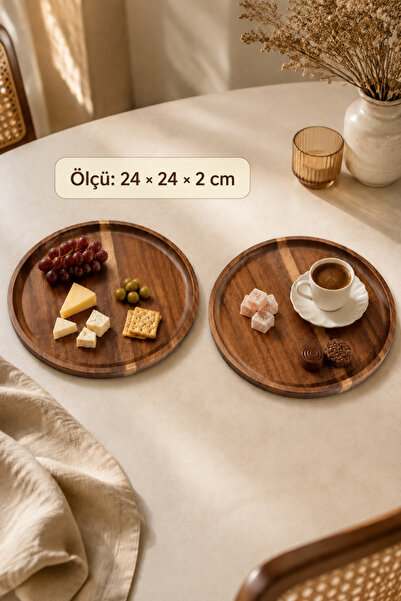 Genel Markalar 2’li Yuvarlak Ahşap Sunum Tabağı Seti 24 cm