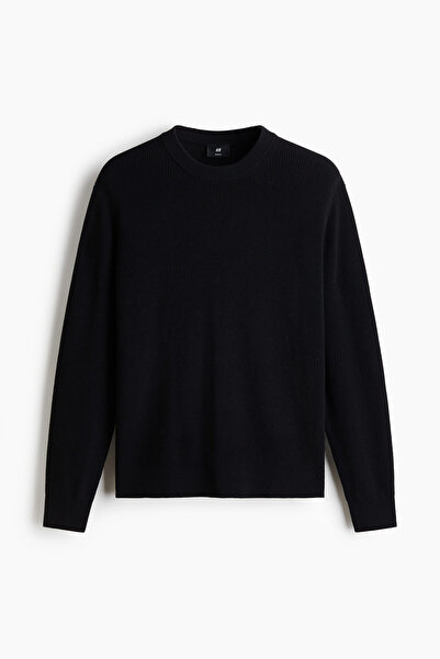 H&M Pamuklu ve Lastik Örgülü Kazak Regular Fit