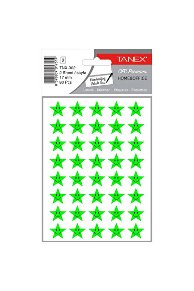 MC Micostore Стикери усмихнати звезди зелени 80 броя/комплект tnx-302 tanex