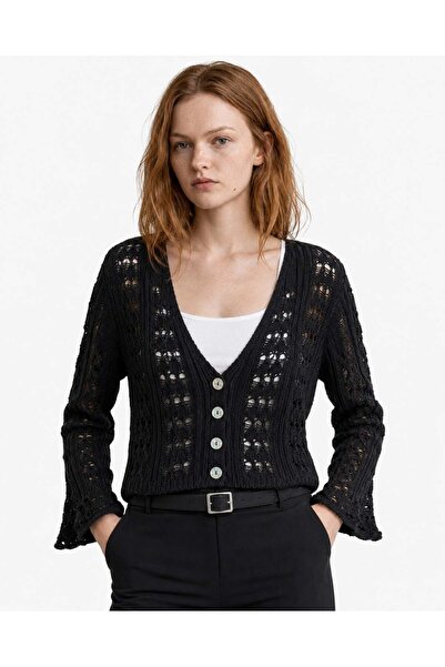 HAKKE Lace-Like Knit V-Neck Buttoned Women's Knitwear Cardigan