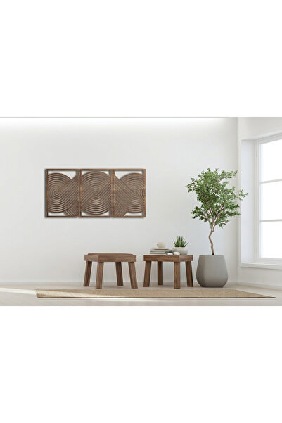 AS TASARIM LAZER Bohem Tasarım 3 lü Geometrik Ahşap MDF Duvar Tablosu Seti - ...