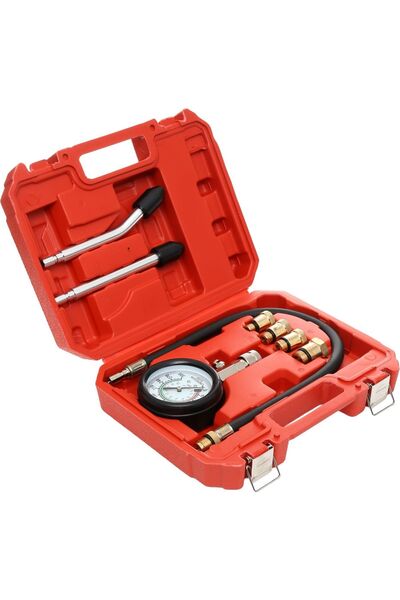 OEM Tester de Compresie Motor, Manometru, Set 8 Piese, Roșu, 49 cm