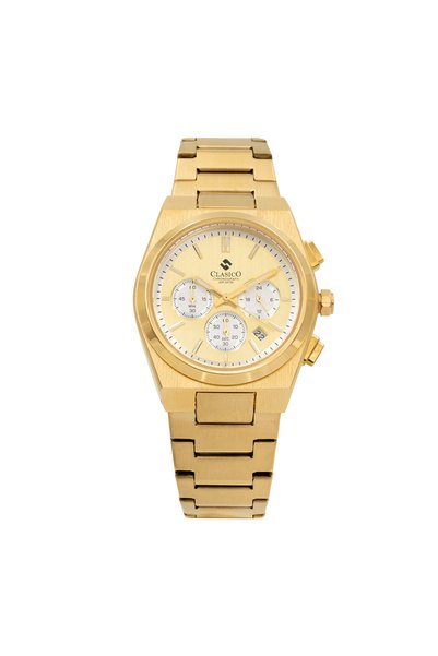 Clasico Eclipse Couple Edition – Gold Radiance – 6-Hands Chronograph Watch with Steel Strap – Waterproof